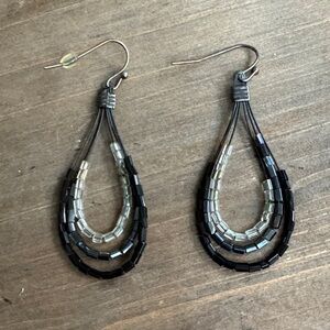 Teardrop Black and Silver Beaded Earrings - Women Jewelry